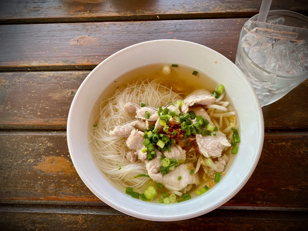 Bowl of noodle soup served in Phuket